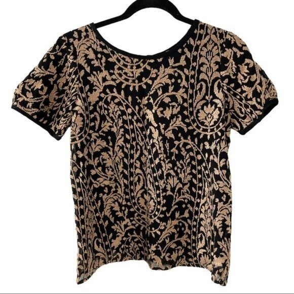 JOIE Embroidered Janpath Top, Black & Gold Sz. Small - Picture 2 of 12
